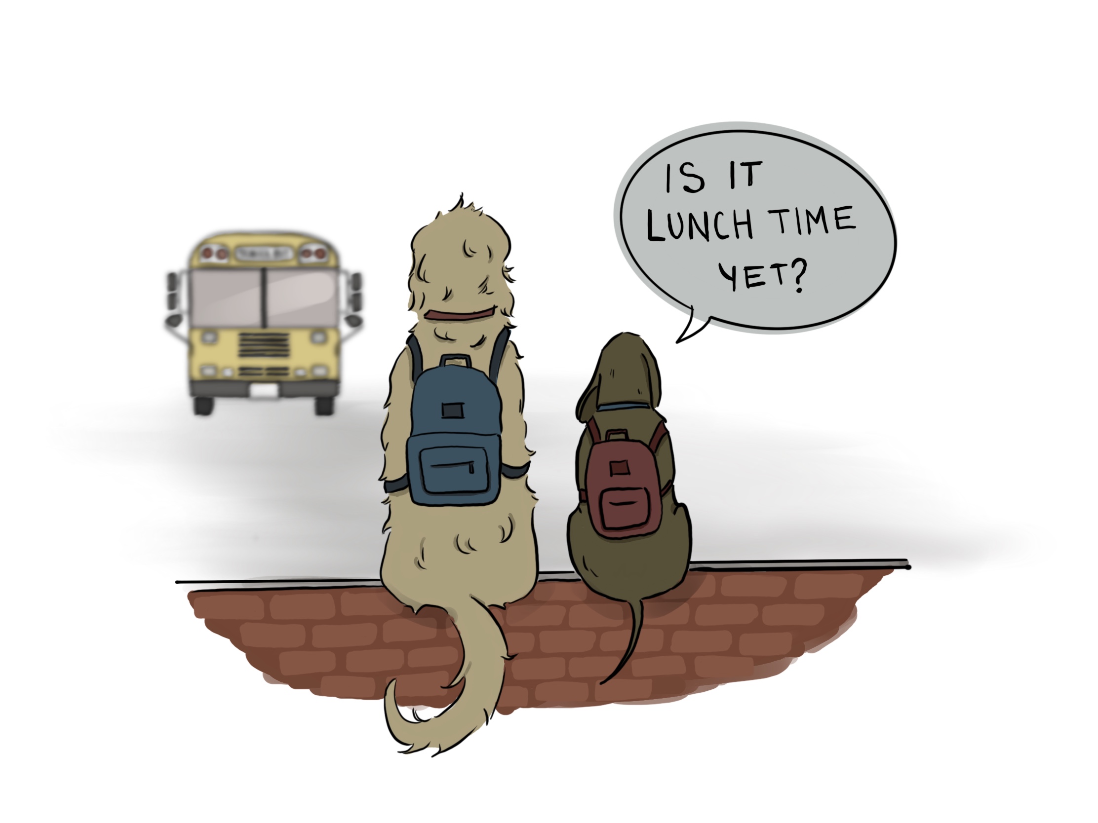 Gilly and Leo paitently waiting at the bus stop...